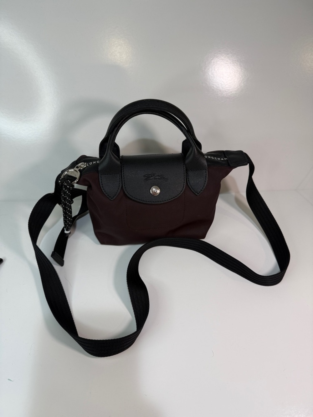 Longchamp Le Pliage Energy XS Crossbody in Brown with Black Leather Trim - New